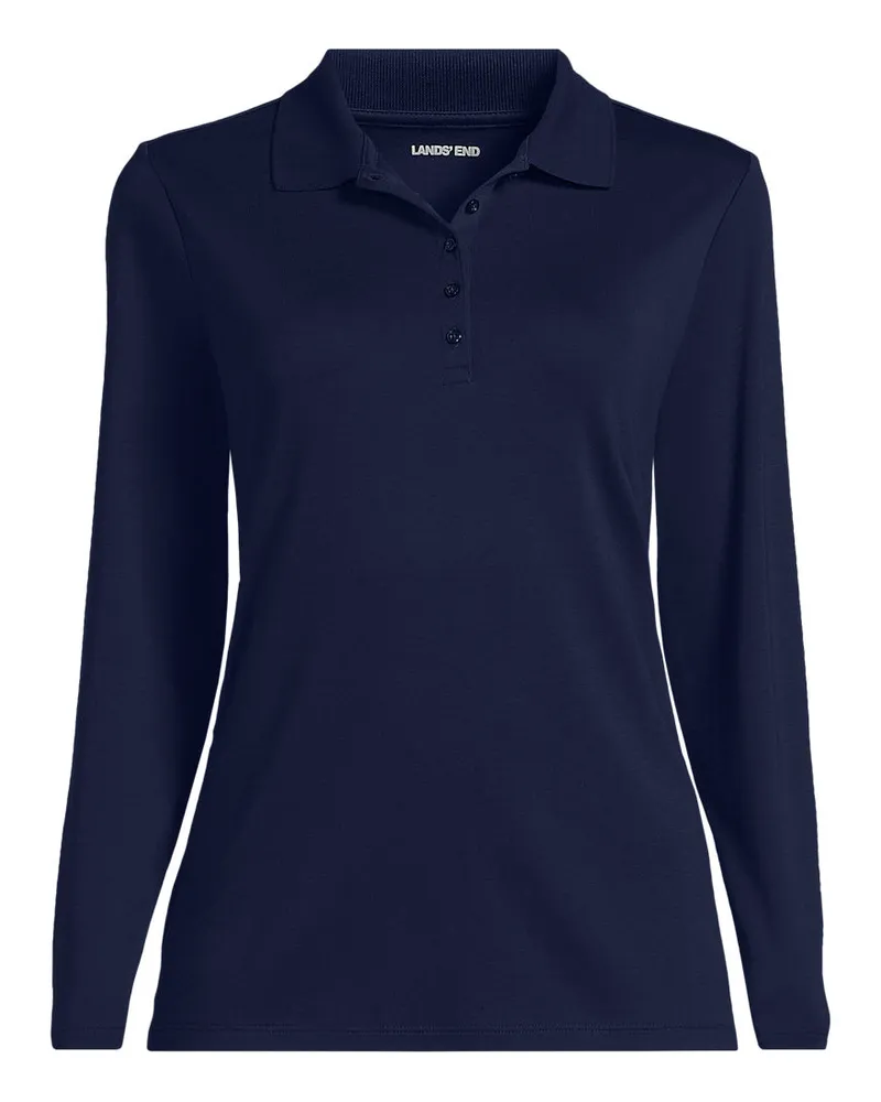 Lands' End Supima-Poloshirt mit langen Ärmeln, Damen, Größe plus, Blau, Baumwolle, by Blau
