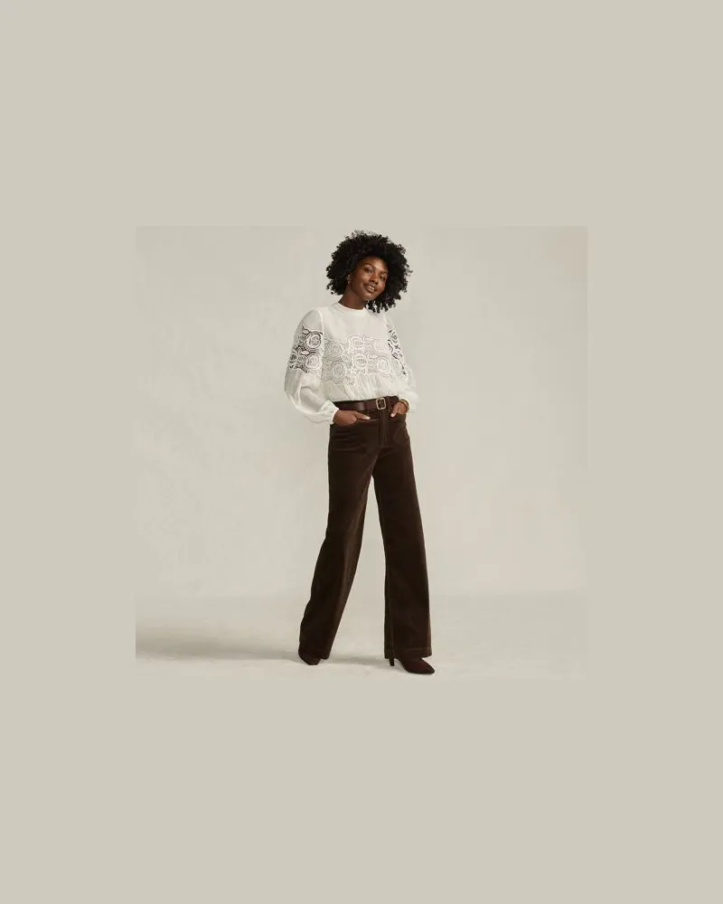 Lands' End Breitcord-Hose High Waist mit weitem Bein, Damen, Größe:34 petite, Braun, Baumwoll-Mischung, by Braun