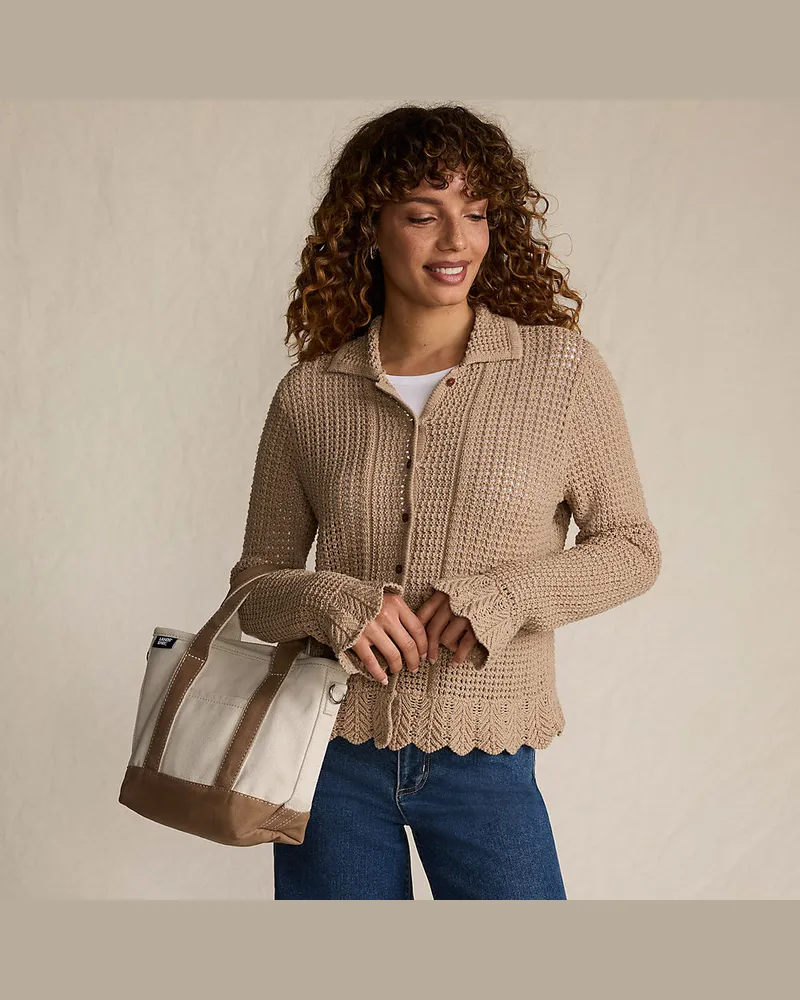 Lands' End Cardigan in Häkel-Optik, Damen, Größe regular, Braun, by Braun