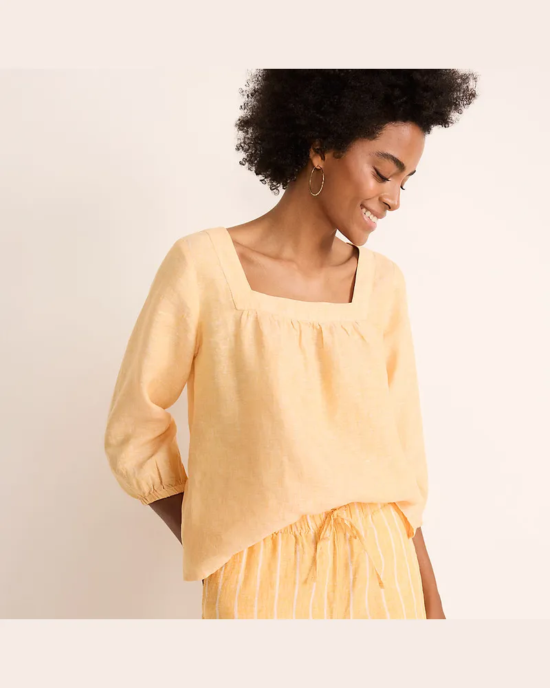 Lands' End Leinen-Bauernbluse mit 3/4-Ärmeln, Damen, Größe regular, Grün, Leinen, by Grün