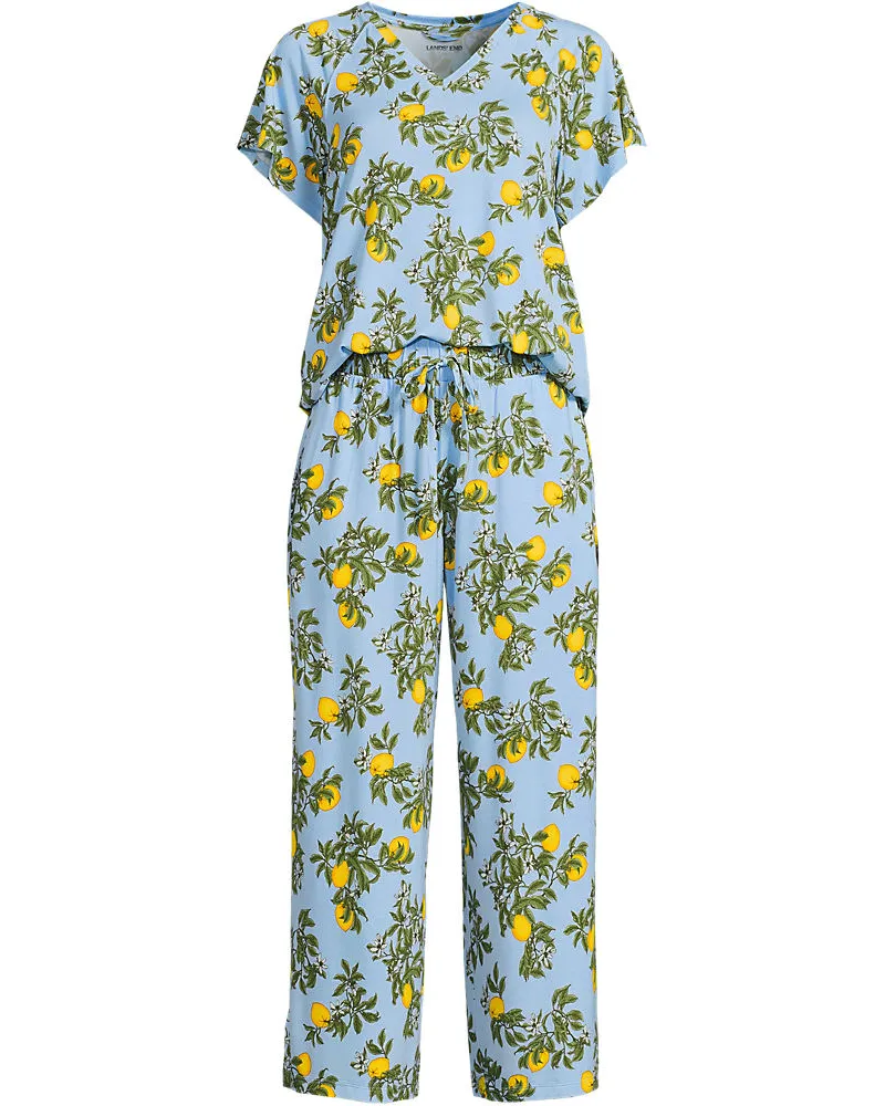 Lands' End Pyjama-Set mit 3/4-Hose und Cooling-Finish, Damen, Größe petite, Blau, Elasthan/Viskose-Mischung, by Blau