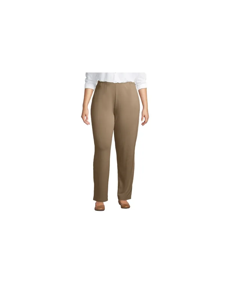 Lands' End Straight Fit Freizeithose SPORT KNIT, Damen, Größe plus, Beige, Baumwolle, by Beige