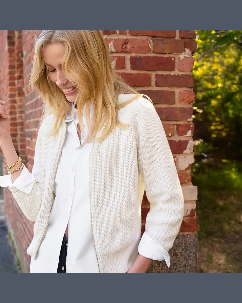 Lands' End Baumwoll-Cardigan mit Reißverschluss, Damen, Größe regular, Weiß, by Weiß