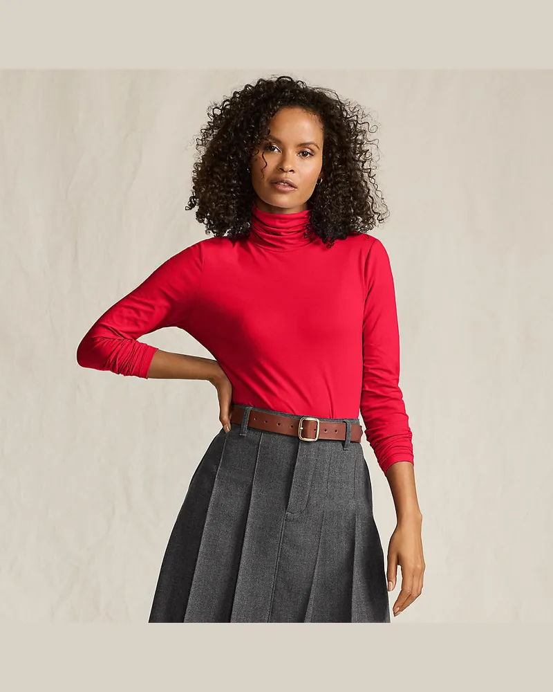 Lands' End Rollkragenshirt aus Baumwoll/Modalmix, Damen, Größe petite, Rot, Baumwolle/Elasthan/Baumwolle Modal, by Rot
