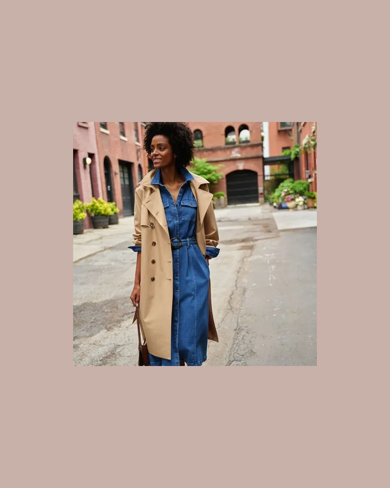 Lands' End Wasserabweisender Trenchcoat, Damen, Größe plus, Braun, Polyester, by Braun