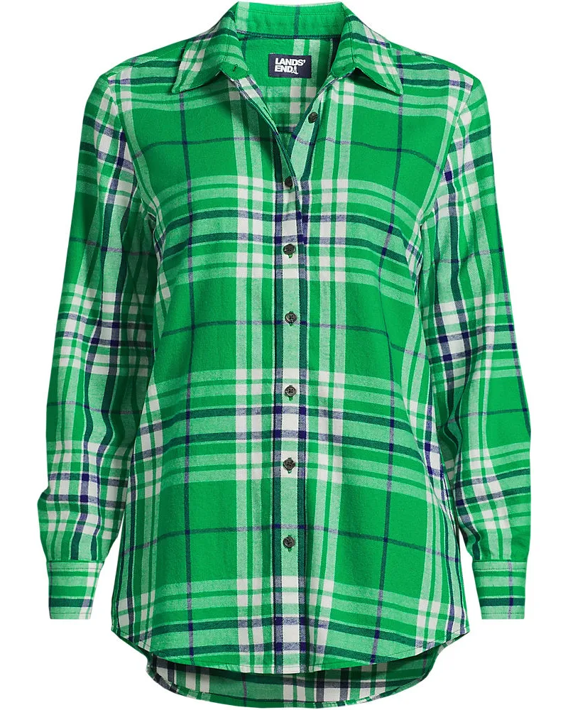 Lands' End Boyfriend-Bluse aus Flanell, Damen, Größe regular, Grün, Baumwolle, by Grün