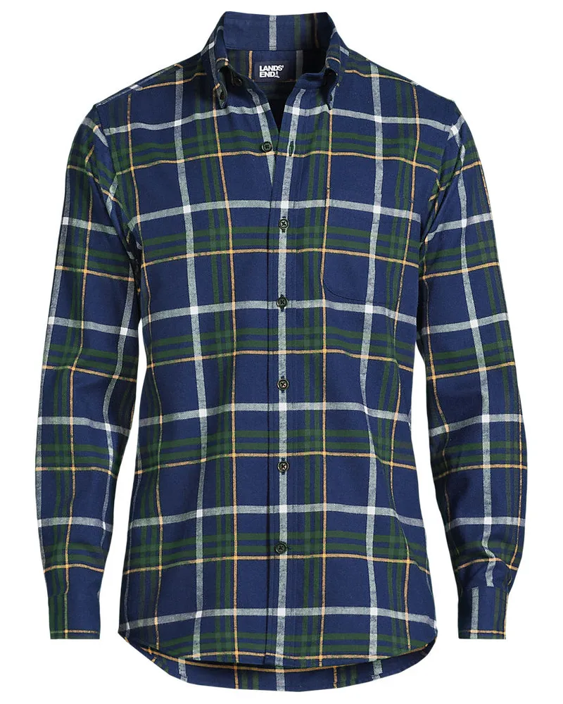 Lands' End Flanellhemd, Classic Fit, Herren, Größe regular, Blau, Baumwolle, by Blau