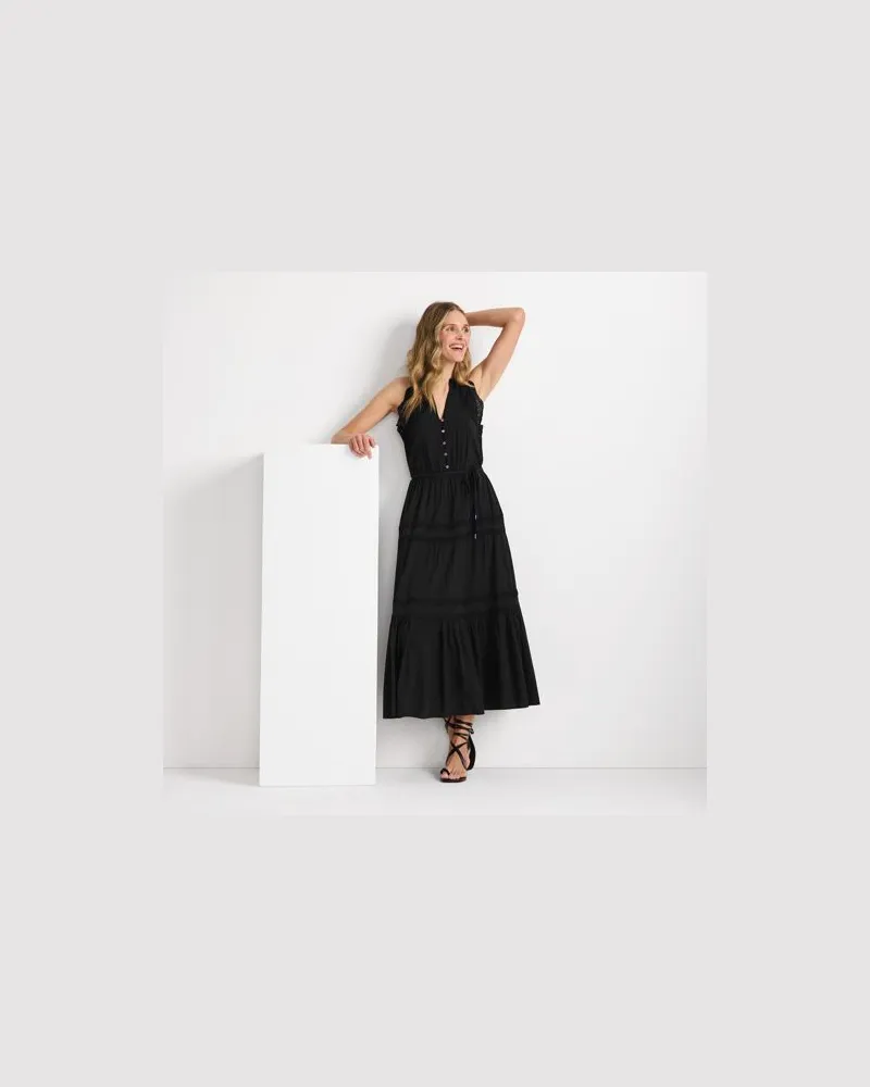 Lands' End Maxikleid aus Baumwoll-Voile, Damen, Größe regular, Schwarz, Viskose-Mischung/Baumwolle Modal, by Schwarz