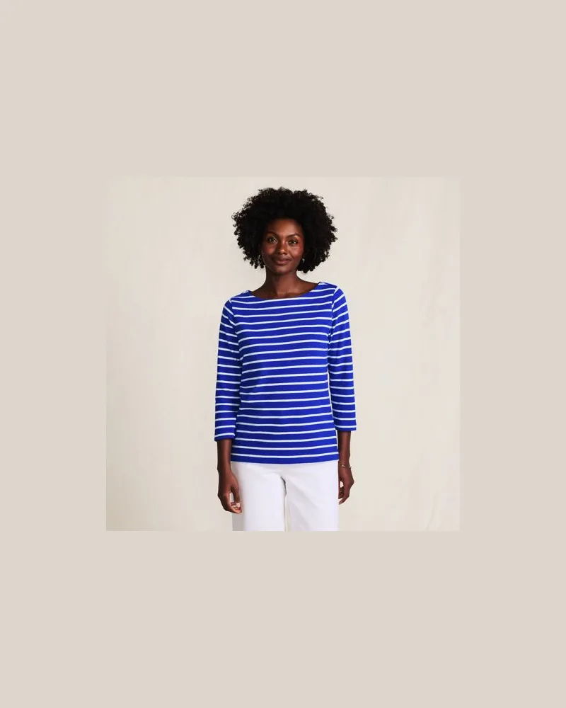 Lands' End Gestreiftes Baumwollshirt mit 3/4-Ärmeln, Damen, Größe:40-42 petite, Blau, Baumwolle, by Blau