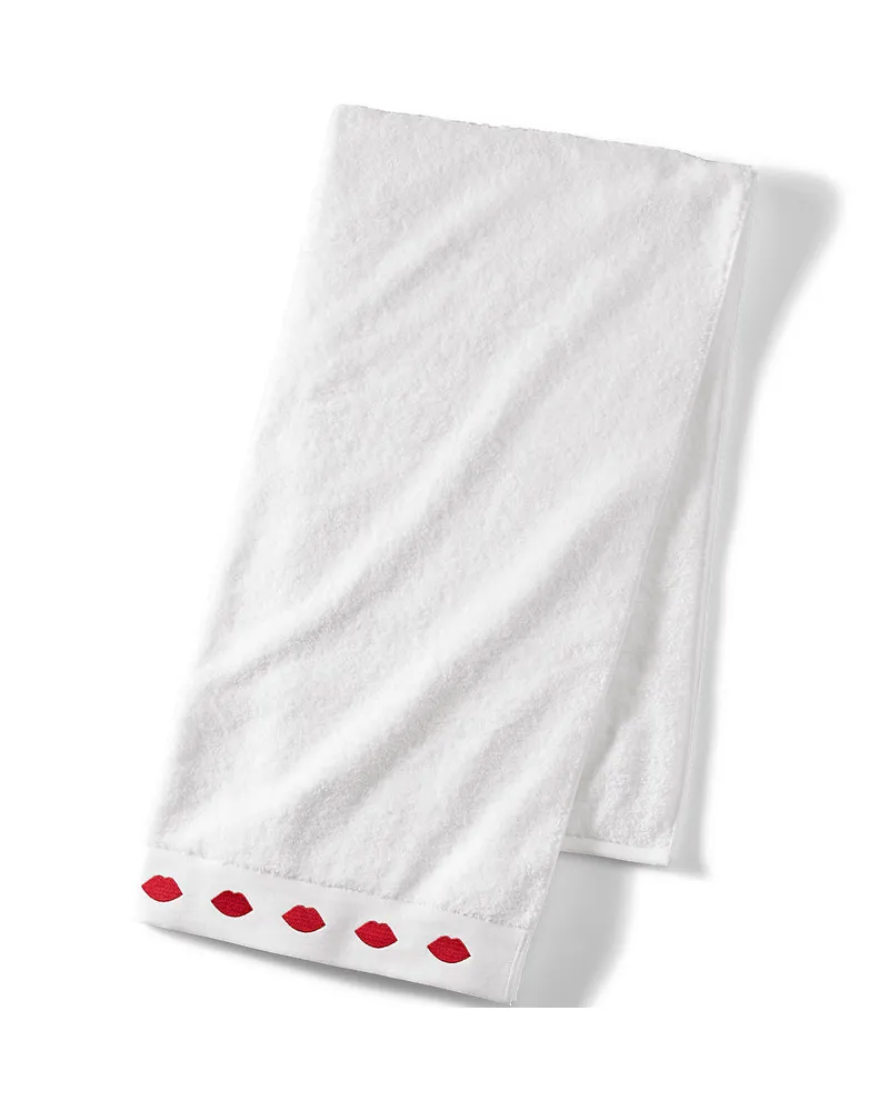Lands' End x Lulu Guinness Lips Besticktes Badetuch, Herren, Größe:null regular, Weiß, Baumwolle, by Lands' End Weiß
