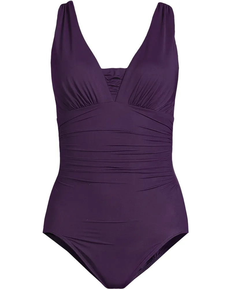 Lands' End Shape-Badeanzug mit V-Ausschnitt SLENDER in Lang-Größe, Damen, Größe regular, Lila, Elasthan/Nylon-Mischung, by Lila