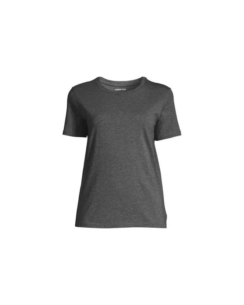 Lands' End Supima Kurzarm-Shirt mit rundem Ausschnitt, Damen, Größe regular, Grau, Baumwolle, by Grau