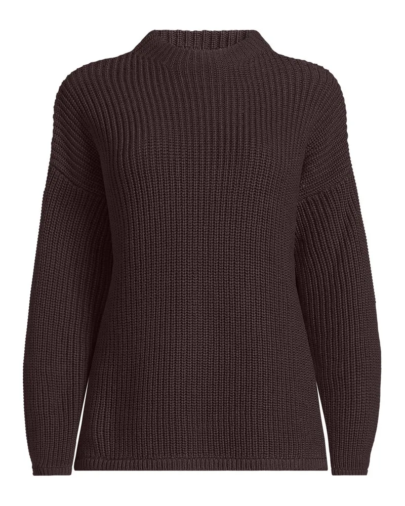 Lands' End Drifter Rippstrick-Pullover mit kurzem Stehkragen, Damen, Größe regular, Braun, Baumwolle, by Braun
