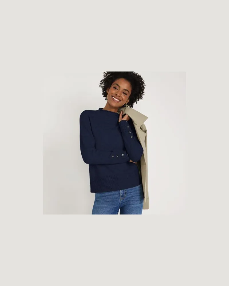 Lands' End Sot Touch Stehkragenpullover mit Ärmelknöpfen, Damen, Größe:32-34 petite, Blau, Polyacryl/Woll-Mischung/Nylon-Mischung, by Blau