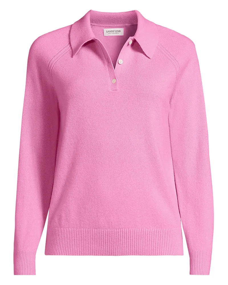 Lands' End Kaschmir-Polopullover, Damen, Größe regular, Pink, Kaschmir, by Pink
