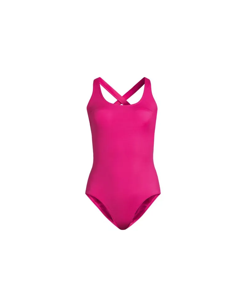 Lands' End Komfort-Badeanzug mit gekreuzten Trägern, hohes Bein, Damen, Größe regular, Pink, Nylon-Mischung, by Pink