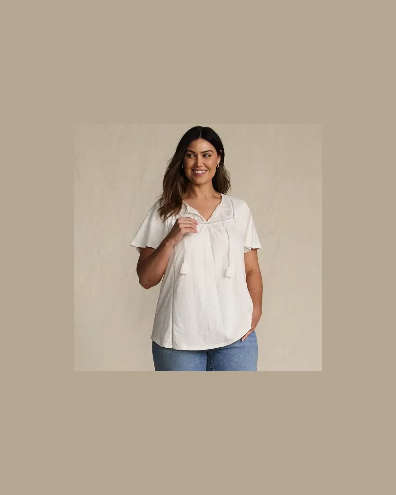 Lands' End Flammgarn-Jerseyshirt mit kurzen Flügelärmeln, Damen, Größe plus, Weiß, Baumwolle, by Weiß
