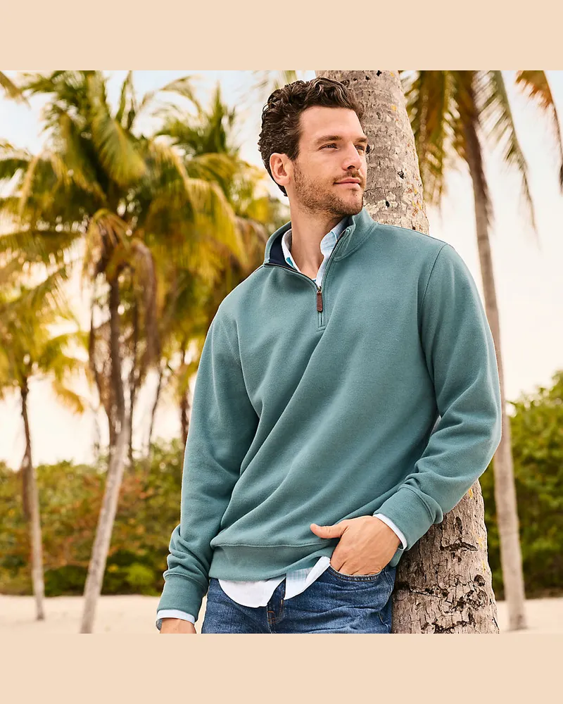 Lands' End ReiÃŸverschluss-Pullover aus Bedford-Ripp, Herren, GrÃ¶ÃŸe tall, GrÃ¼n, Baumwolle, by Grã¼n