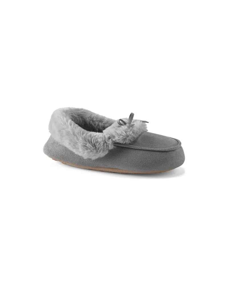 Lands' End Mokassin-Slipper in Veloursleder-Optik, Damen, Größe regular, Grau, Polyester, by Grau
