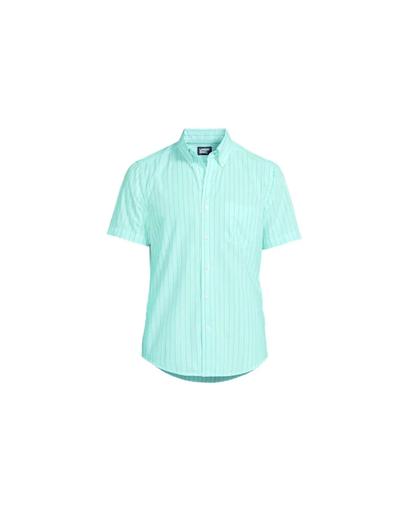 Lands' End Gemustertes Popelin-Kurzarmhemd, Classic Fit, Herren, Größe:56-58 regular, Grün, Baumwolle, by Grün