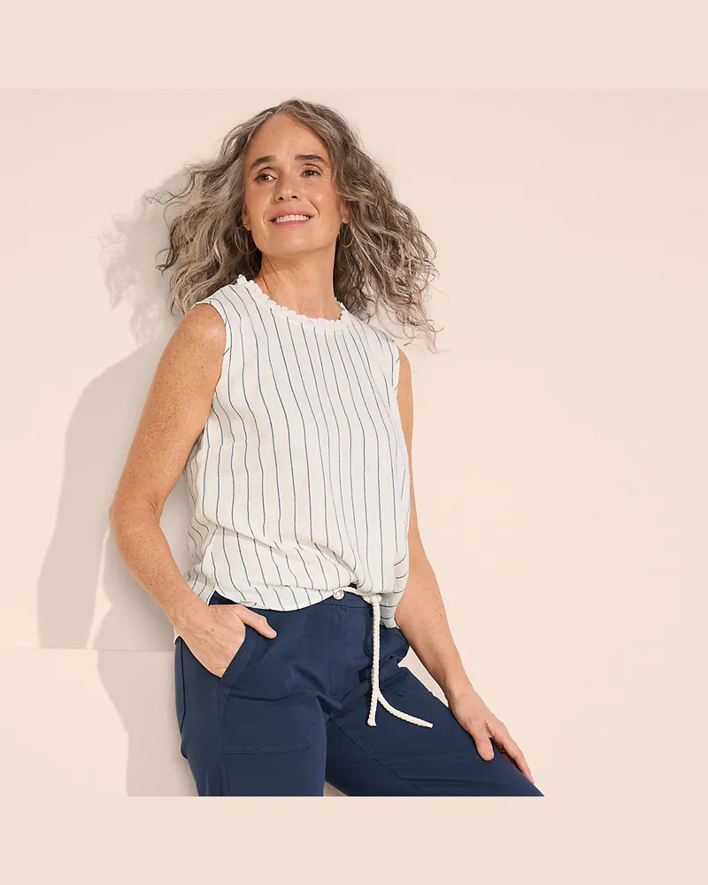 Lands' End Ärmelloses Top im Leinenmix, Damen, Größe regular, Weiß, Leinen/Viskose, by Weiß