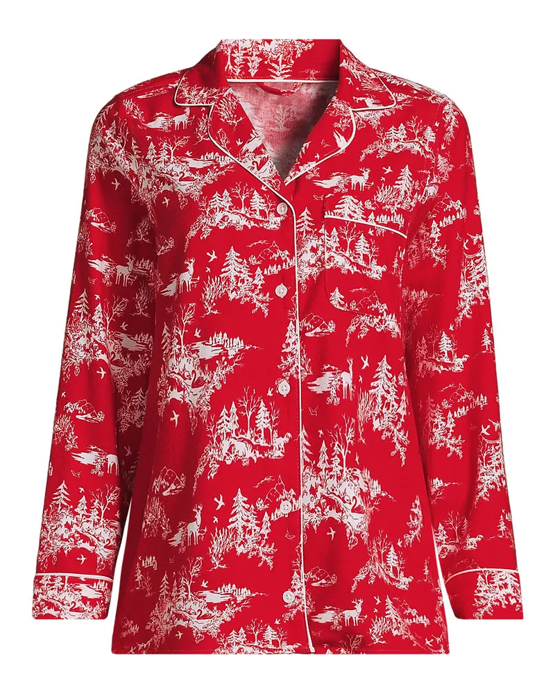 Lands' End Gemustertes Pyjamahemd aus reinem Baumwoll-Flanell, Damen, Größe regular, Rot, Baumwolle, by Rot