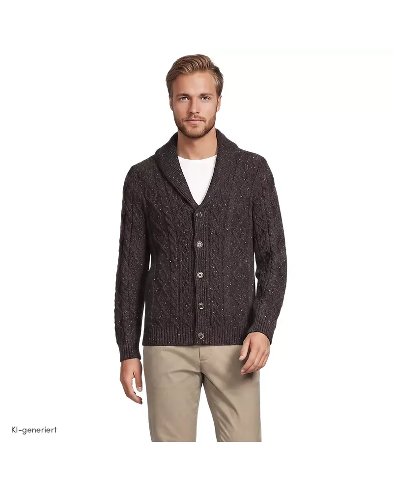 Lands' End Schalkragen-Cardigan aus Baumwoll/Wollmix, Herren, Größe regular, Braun, Baumwoll-Mischung/Woll-Mischung/Nylon-Mischung, by Braun