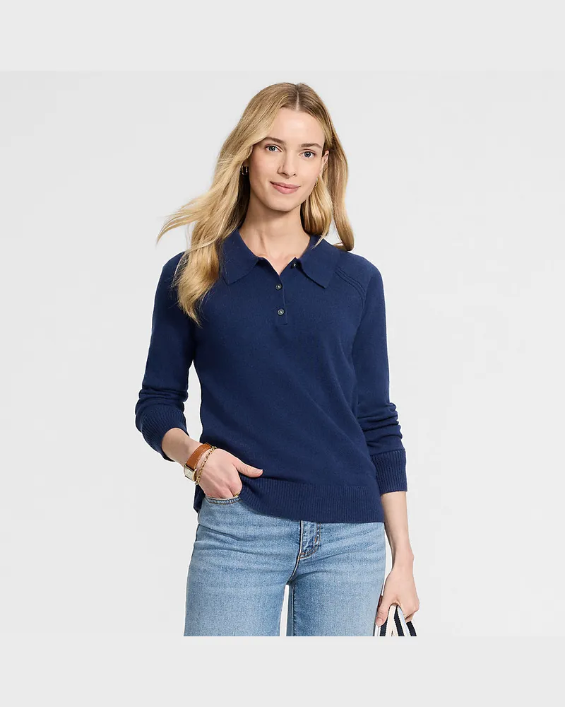 Lands' End Kaschmir-Polopullover, Damen, Größe regular, Blau, Kaschmir, by Blau