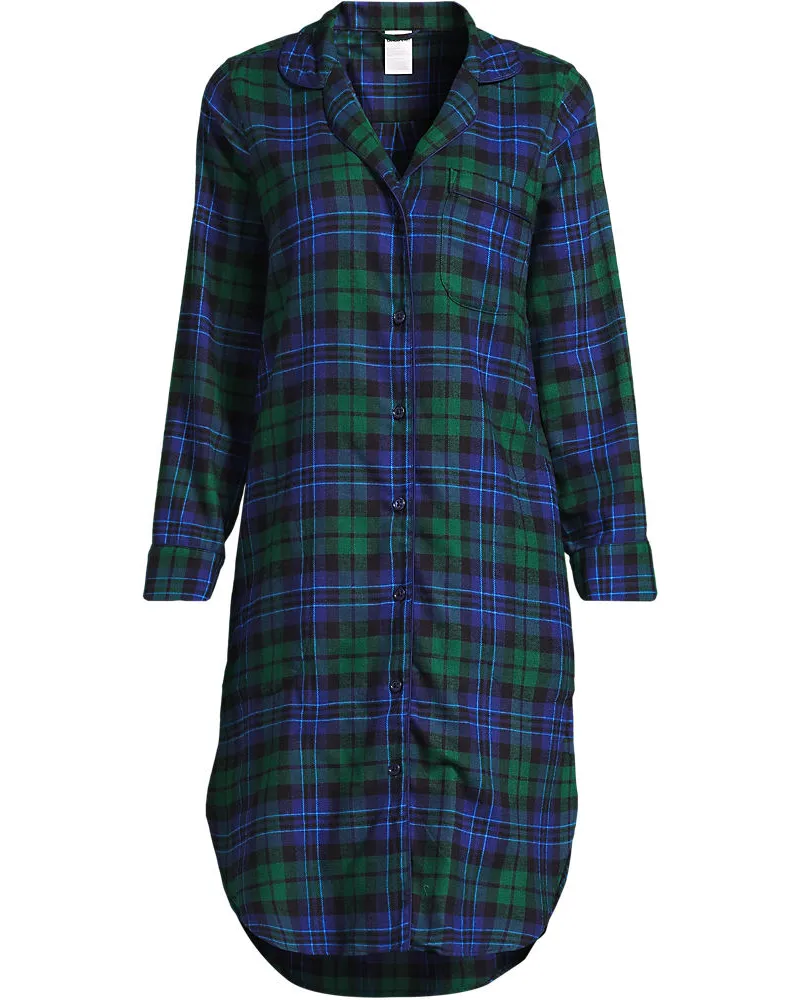Lands' End Flanell-Nachthemd aus reiner Baumwolle, Damen, Größe plus, Blau, Baumwolle, by Blau