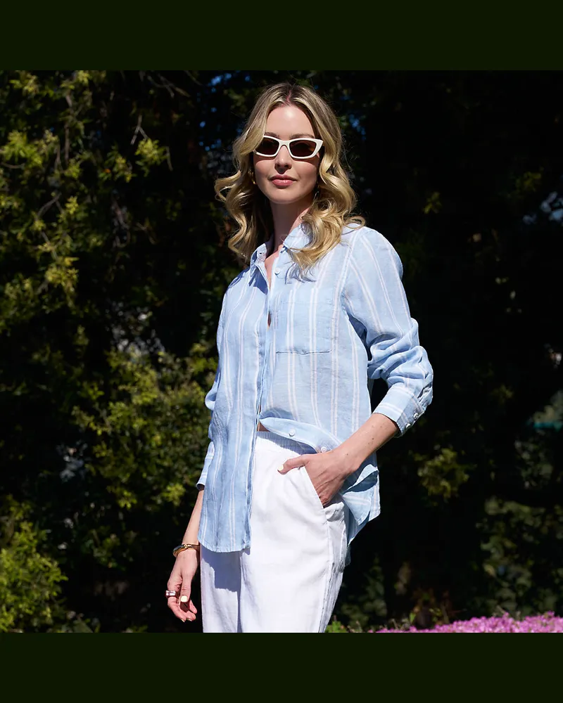 Lands' End Premium Reinleinen-Bluse, Damen, Größe petite, Blau, Leinen, by Blau