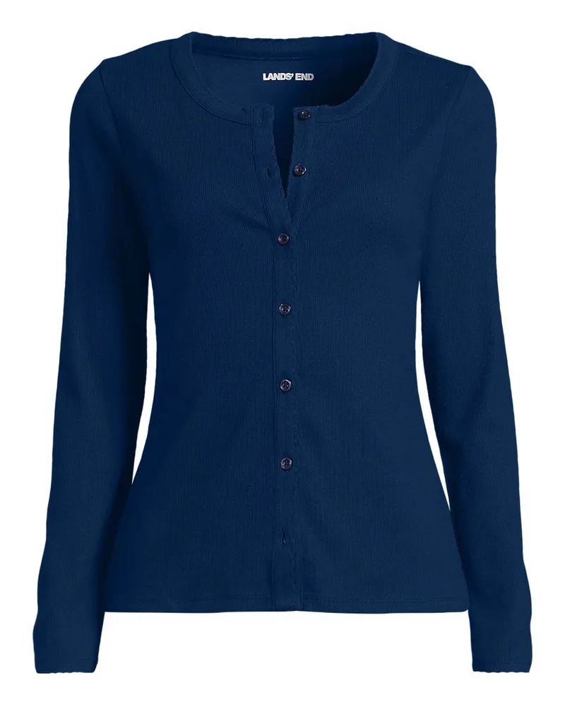 Lands' End Rippshirt mit durchgehender Knopfreihe, Damen, Größe plus, Blau, Elasthan/Baumwoll-Mischung, by Blau