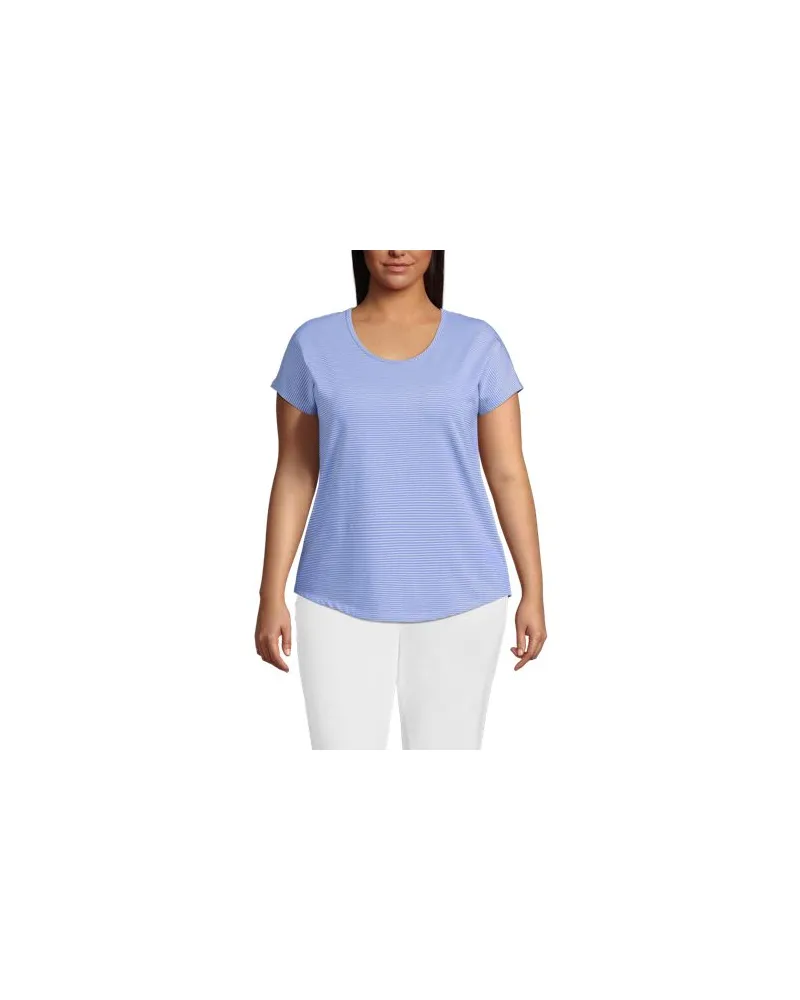 Lands' End Shirt aus Baumwolle/Modal-Mix mit Ballett-Ausschnitt, Damen, Größe plus, Blau, Baumwolle Modal, by Blau