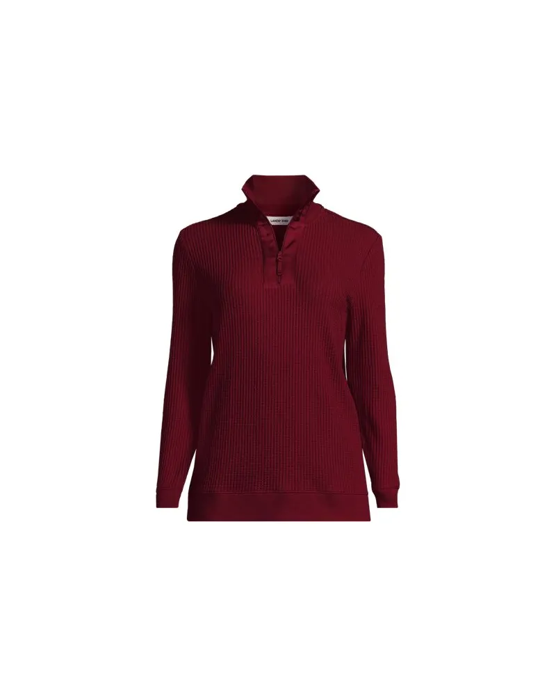 Lands' End Waffelstrick-Pullover mit Zipper, Damen, Größe:44-46 regular, Rot, Baumwoll-Mischung/Polyester-Mischung, by Rot
