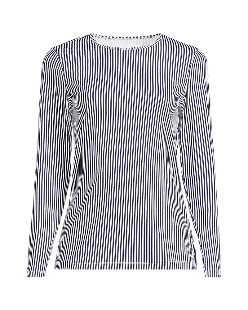 Lands' End Schnelltrocknendes UPF 50 Sonnenschutz-Badeshirt in Lang-Größe, Damen, Größe regular, Blau, Nylon-Mischung, by Blau