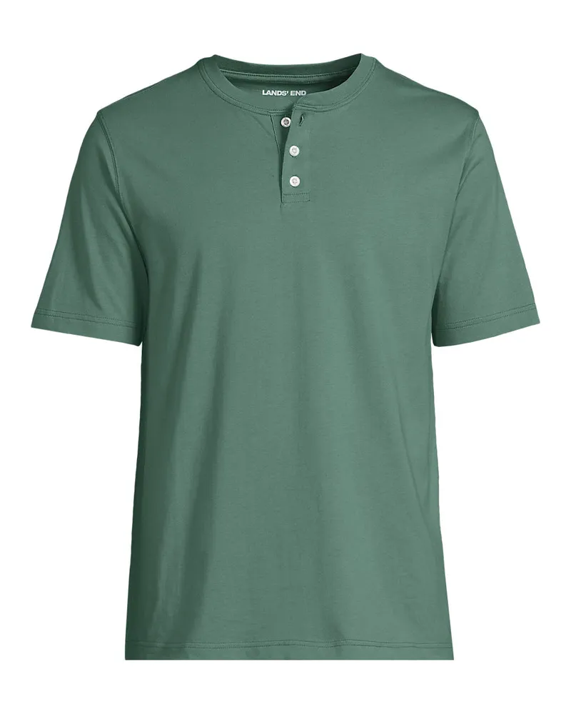 Lands' End Kurzarm-Super-T Henleyshirt, Herren, GrÃ¶ÃŸe regular, GrÃ¼n, Baumwolle, by Grã¼n