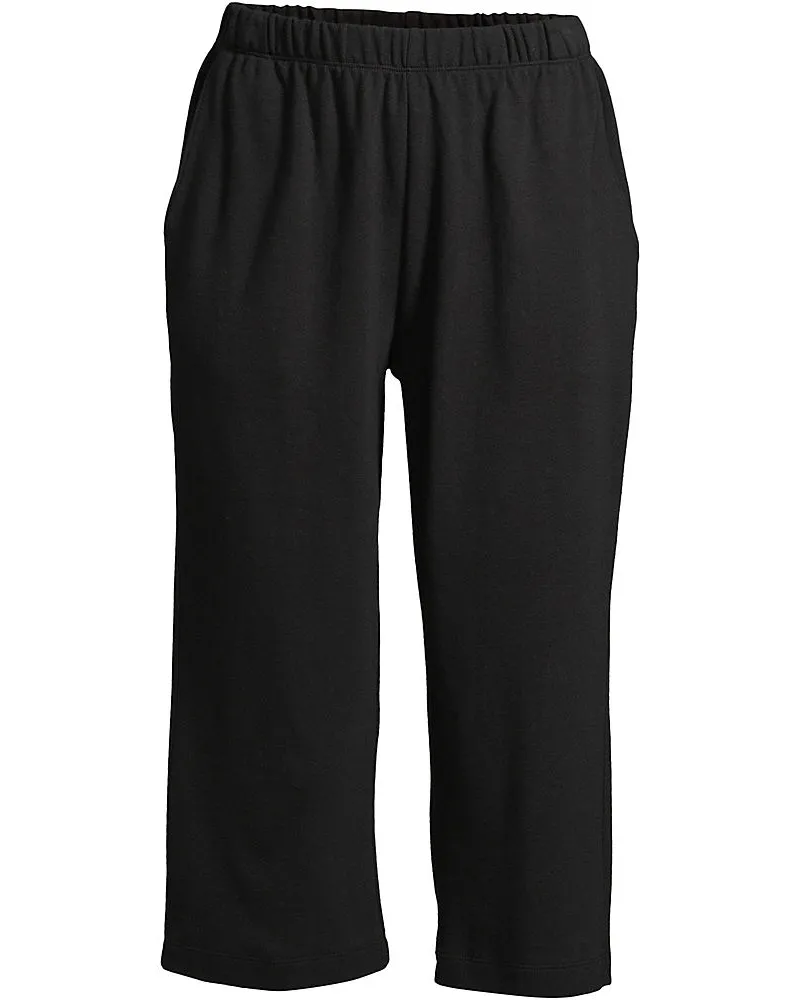 Lands' End Interlock-Caprihose mit Dehnbund, Damen, Größe plus, Schwarz, Baumwolle, by Schwarz