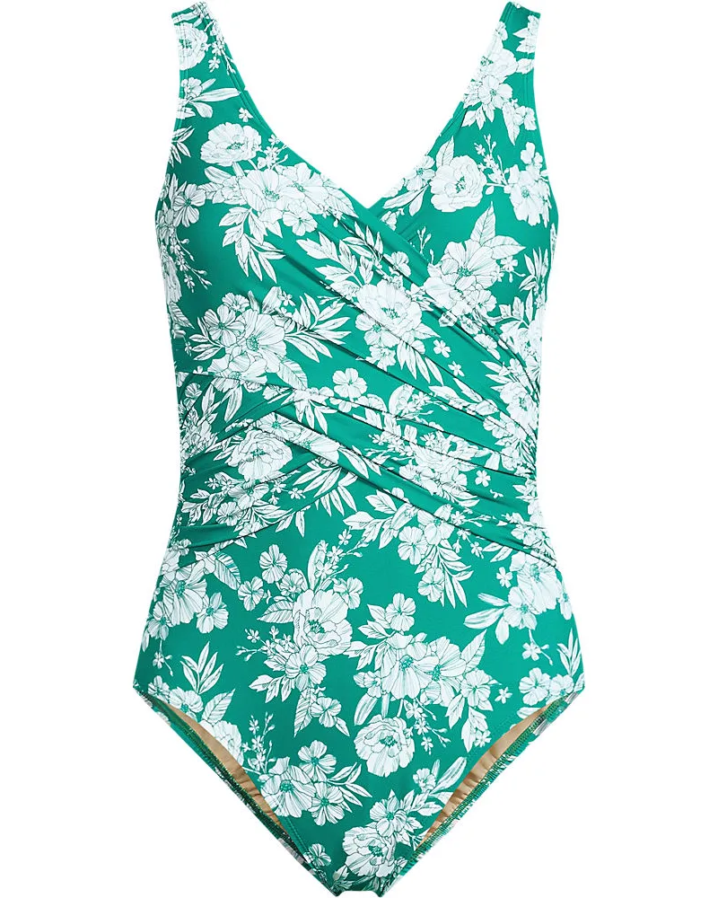 Lands' End Shape-Badeanzug mit Soft Cups Gemustert SLENDER, Damen, Größe regular, Grün, Nylon-Mischung, by Grün