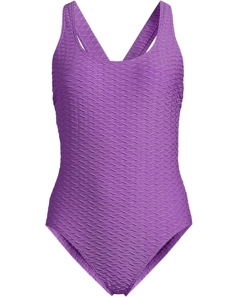 Lands' End Strukturierter Komfort-Badeanzug mit gekreuzten Trägern, hoher Beinausschnitt, Damen, Größe:34 regular, Lila, Elasthan/Nylon-Mischung, by Lila