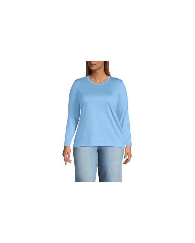 Lands' End Supima-Shirt, Langarm, Damen, Größe plus, Blau, Baumwolle, by Blau