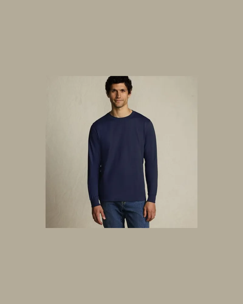 Lands' End Super-T Langarm-Shirt, Classic Fit, Herren, Größe:52-54 tall, Blau, Baumwolle, by Blau