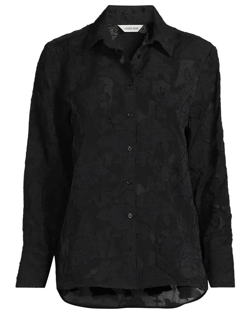 Lands' End Bluse mit floraler Bestickung, Damen, Größe regular, Schwarz, Baumwolle/Viskose/Baumwoll-Mischung, by Schwarz