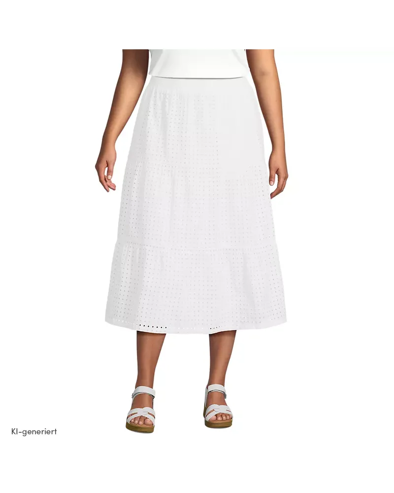 Lands' End Midi-Schlupfrock aus Baumwoll-Lochstickerei, Damen, Größe plus, Weiß, Baumwolle, by Weiß
