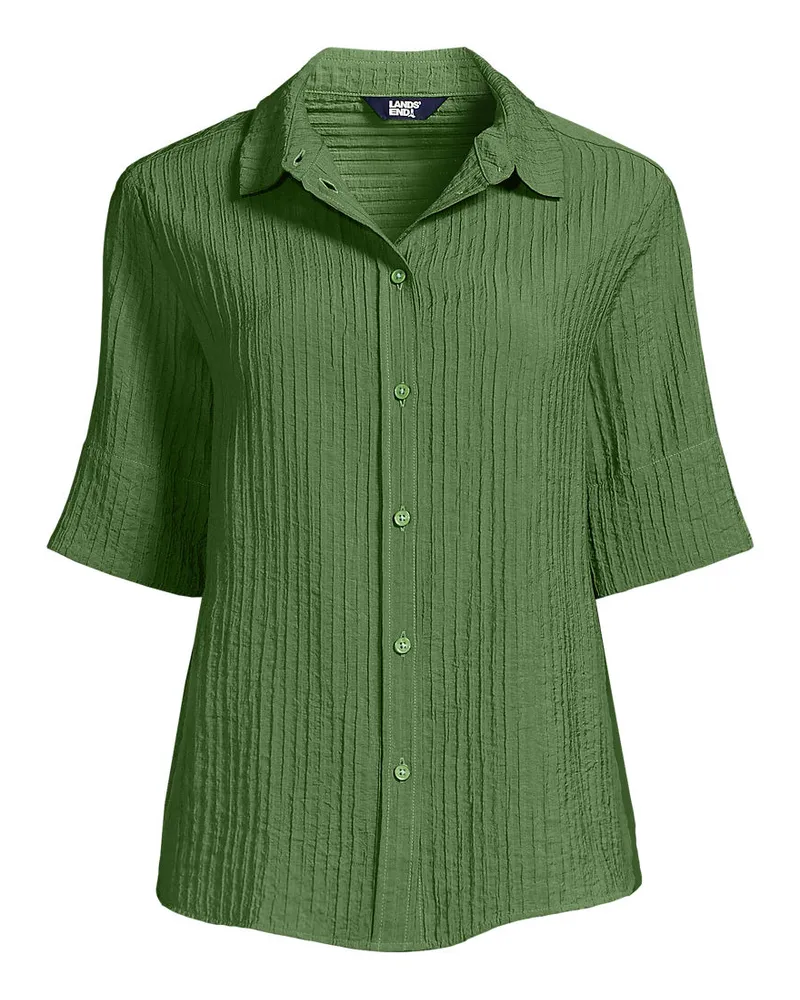 Lands' End Kurzärmeliges Crinkle-Hemd, Damen, Größe:34 regular, Grün, Nylon/Viskose, by Grün