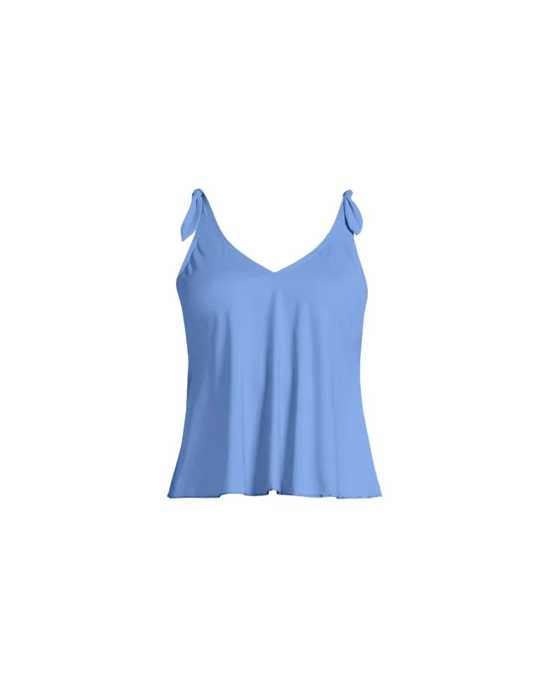 Lands' End Tankini-Top mit geknoteten Trägern und Flattersaum in F-Cup, Damen, Größe regular, Blau, Elasthan/Polyester-Mischung, by Blau