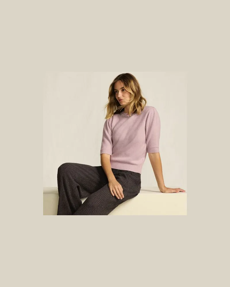 Lands' End Kurzarm-Pullover Wool Touch mit Strassverzierung, Damen, Größe:44-46 petite, Pink, Wolle/Polyester/Viskose, by Pink