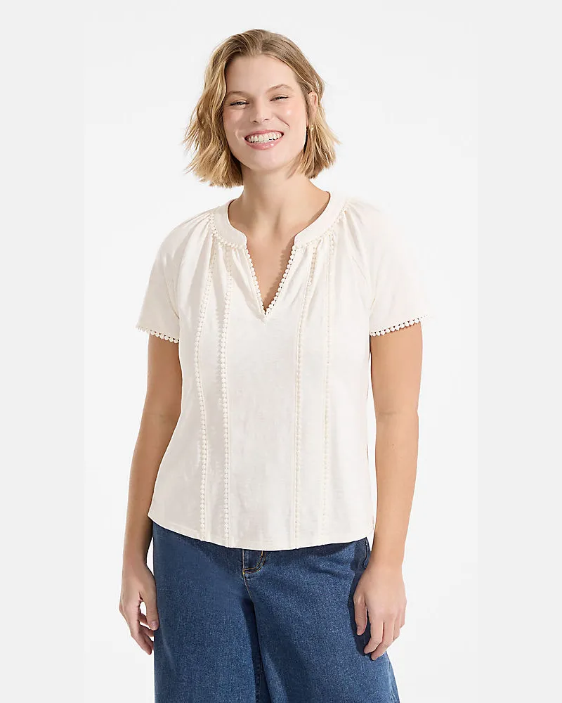 Lands' End Flammgarn-Shirt mit Tunika-Ausschnitt, Damen, Größe regular, Weiß, Baumwolle, by Weiß