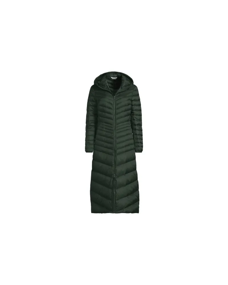 Lands' End Ultraleichter Maxi-Daunenmantel mit Kapuze WANDERWEIGHT, Damen, Größe:44-46 regular, Grün, Nylon/Daunen, by Grün