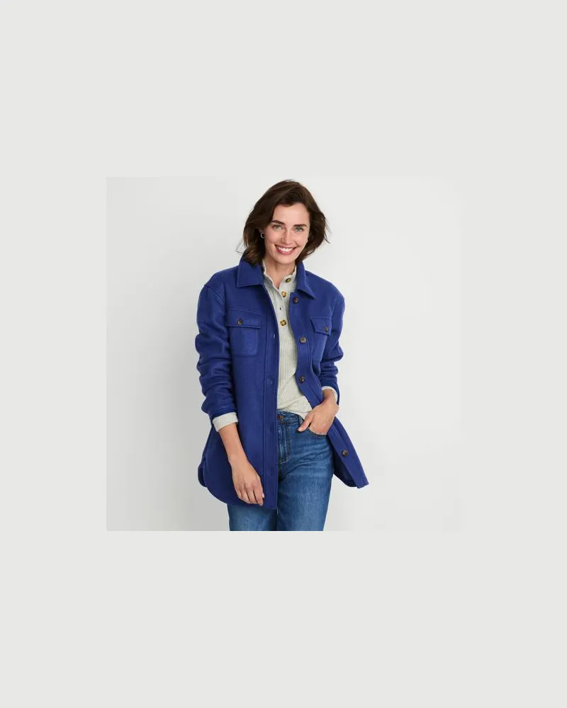 Lands' End Luxe Fleece-Hemdjacke, Damen, Größe regular, Blau, Polyester, by Blau
