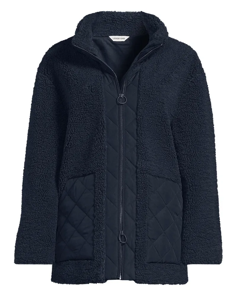 Lands' End Teddyfleecejacke mit Stepptaschen, Damen, Größe petite, Blau, Polyester, by Blau