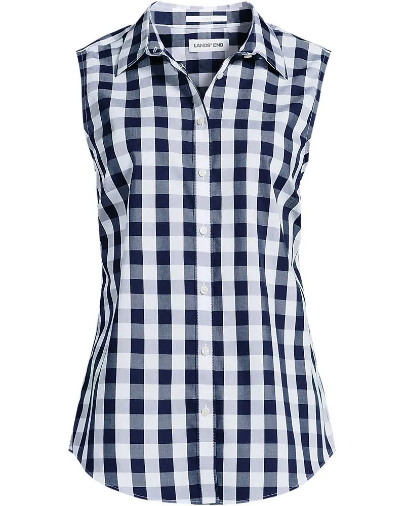 Lands' End Bügelleichte ärmellose Hemdbluse, Damen, Größe regular, Blau, Baumwolle, by Blau